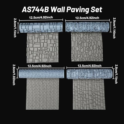 AUSPDICE DND Terrain Texture Roller Set for Dungeons and Dragons Scenarios | Four Brick and Stone Wall Patterns , 4 Wall Paving Pattern Tools for RPG Terrain, Wargames and Tabletop Map Props, AS744B - color: As744b Wall Paving Set