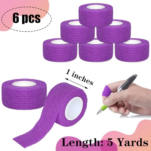 6 Pack 1 Inches Self Adhesive Bandage Wrap Breathable Cohesive Bandage Elastic Tape for Pets, Athletic, Sports, Wrist, Knee, Ankle(5 Yards Per Roll, Purple) - color: Purple, size: 1 Inch