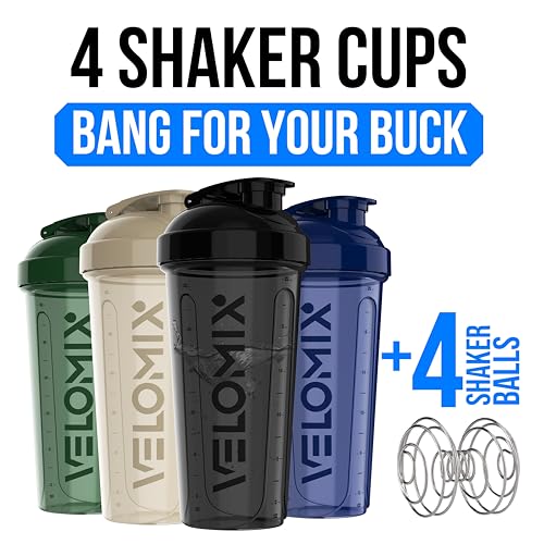 VELOMIX 4 Pack 28oz Shaker Cups for Protein Shakes, Forest Edge | 4x Wire Whisk, Leak Proof Protein Shaker Bottle for Protein Mixes, Stackable, Dishwasher Safe, Gym Ready, Measurement Marks - color: A2) Forest Edge