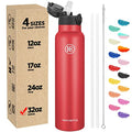 Han's Bottle Sports Water Bottle - 32 Oz, Straw Lid, Leak Proof, Vacuum Insulated Stainless Steel, Double Walled, Thermo Mug,Red - color: Red, size: 32 Ounces
