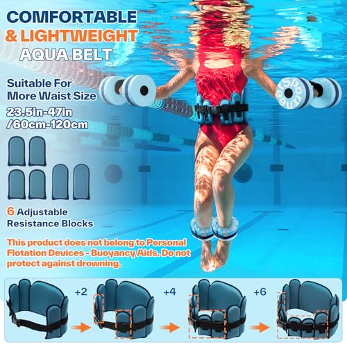 Sportneer Aquatic Exercise Equipment Water Aerobics Combo Set Includes High Density Water Weights Dumbbell Aqua Belt Water Ankle Weights for Pool Exercise Aquatic Therapy Pool Fitness Water Exercise - color: Aqua Blue, style: Aqua Exercise Set with Foam C
