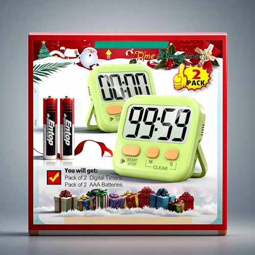 Antonki 2 Pack Digital Timer for Kids, Magnetic Countdown Kitchen Timers for Cooking, Egg, Classroom, Teacher, Exercise, Study, Oven - Battery Included - color: Light Green