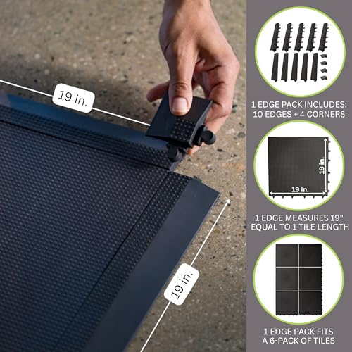Baselayer Interlocking Floor Tile Trim Pieces - Beveled Edges and Corners - Durable ½ in TPE (Rubber Like, NOT Foam, no Odor) - 10 Edges and 4 Corners - Made in USA