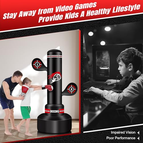 Heavy Freestanding Punching Bag for Adults, 70'' Standing Punching Bag Boxing Bag Bag with Boxing Gloves, Pump, Jump Rope and Reflex Ball, Women Men Kickboxing Bags for Training MMA Muay Thai Fitness