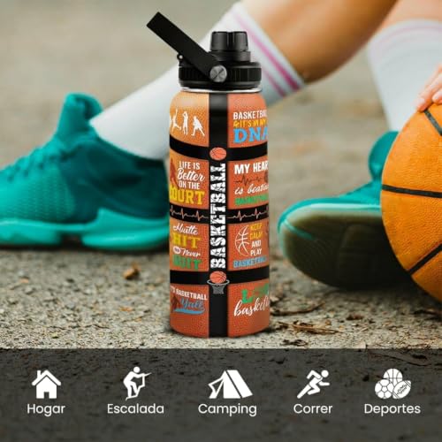 SANDJEST Basketball Water Bottle 32oz, Stainless Steel Insulated Sports Bottle with Lid, Basketball Gifts for Men Players Lovers Fan - color: Basketball 1