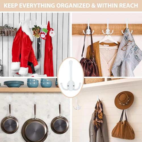 Homanu 8 Pack Coat Hooks Heavy Duty, Metal Three Prongs Large Coat Hooks Wall Mounted with 16 Screws, No Rust White Rustic Wall Hooks for Hanging Towel, Coat, Scarf, Bag, Hat, Cup, Key - color: 8 Pcs White