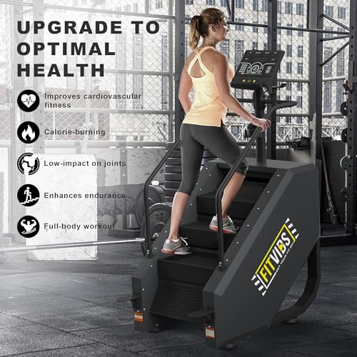 Fitvids Stair Stepper Machine, Commercial Grade Stair Climber with 15 Resistance Levels, Continuous Stair Stepping Machine for Cardio and Lower Body Workouts, LED Screen, Exercise Machine for Home Gym - color: Metal Black