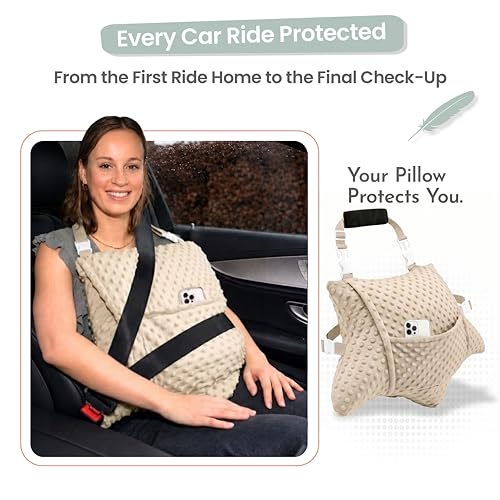 MOYOAMA Hysterectomy Pillow Post Surgery – Form-Fit Support Shield with Secure Straps, 2 Pockets, & Cozy Muff – After Hysterectomy Recovery Must-Haves, Post-Op C-Section Pillow Post Surgery Gifts - color: Sandstone Beige