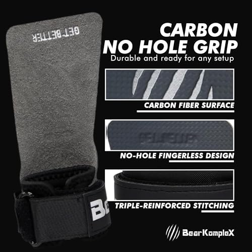 Bear KompleX No Hole Hand Grips - Non-Slip Fingerless Gymnastics Grips for Weight Lifting, Pull-ups & Cross Training | Lightweight, Padded Wrists & Foldable Grip. - size: Large