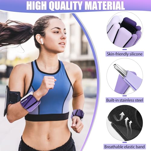 BECOJADDE Ankle Weights for Women Wrist Weights Set of 2 (1 lb/2 lb Each) Adjustable Arm Leg Weight for Womens Men Suitable for Walking Swimming Running Pilates Yoga Gym - color: Gradient Purple, size: 2lb Pair (1lb Each)