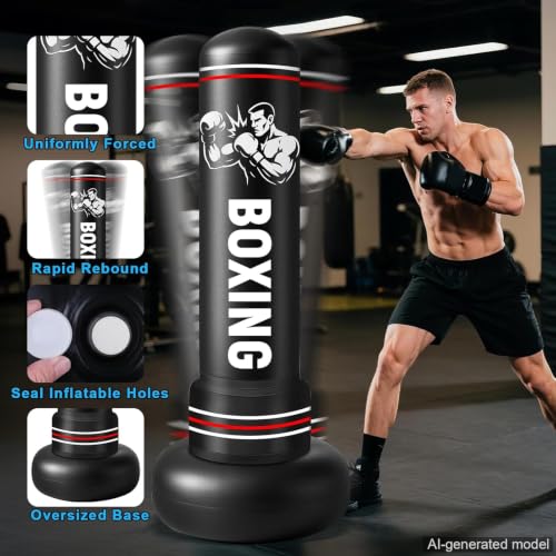 Punching Bag for Adults with Stand, 74.8'' Free Standing Heavy Boxing Bag with Gloves and Pump for Men Women Teen Boys Girls Kickboxing Beginners Home Training MMA Muay Fitness Thai