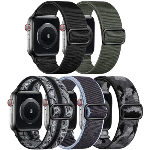 Adorve Stretchy Band Compatible with Apple Watch Bands Ultra 3/2/1 49mm 46mm 45mm 44mm 42mm 41mm 40mm 38mm Men Women, Soft Nylon Elastic Braided Strap Fits for iWatch Series 11/10/9/8/7/6/5/4/3/SE3-1 - color: Graffiti/Camouflage/Dark Army Green/Black/Dark