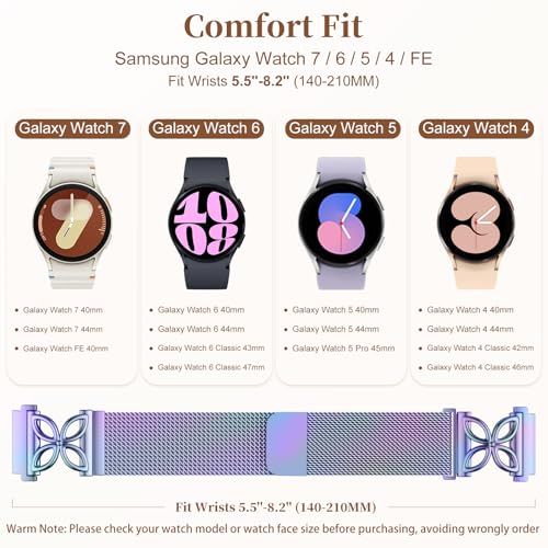 Getino Floral Magnetaic Metal Band Compatible with Galaxy Watch 7 Band 6 5 4 FE Active 2 40mm 44mm / Galaxy Watch 5 pro 45mm / Classic, Dressy Strap for Samsung Watch Bands Women Stainless Steel - color: Colorful