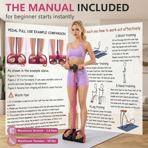6-Tube Pedal Resistance Band with Handles, Pink | Upgraded 6-Tube, Pedal Puller for Home Workouts, Full-Body, Core Strength, Arm Training and Leg Exercises