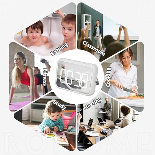 Digital Large Display Visual Timer Stopwatch for Kitchen Teacher School Classroom Cooking, Night Light Magnetic Bathroom Makeup Mirror LED Stop Clock Timer, 99 Minutes Countdown, Loud/Silent (White) - color: White