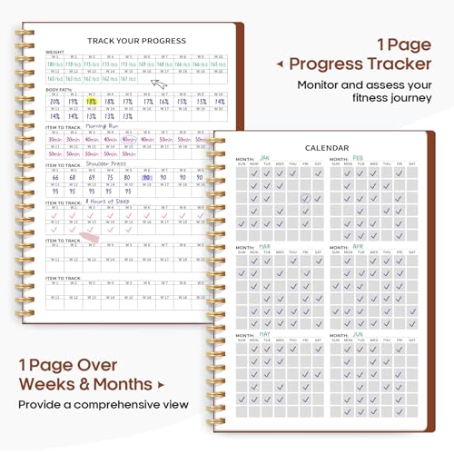 Fitness Workout Journal for Women & Men, A5(5.5" x 8.2") Workout Log Book Planner for Tracking, Progress, and Achieving Your Wellness Goals-Rust Brown - color: h.Rust Brown