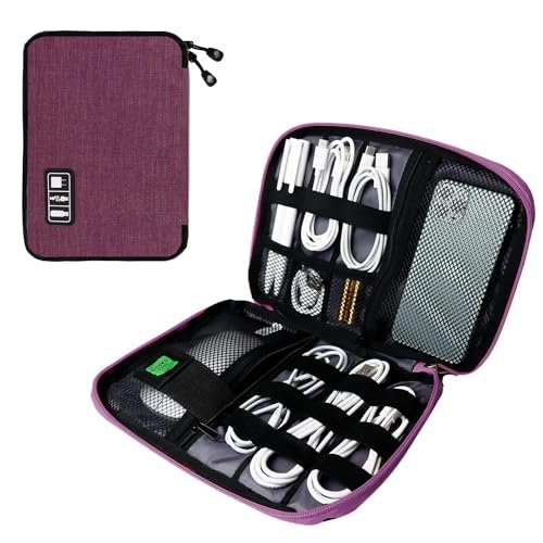 Lcsmaokin Electronics Travel Organizer,Portable Waterproof Electronic Travel Storage Bag for Small Charging Cord Storage,Charger,SD Card etc,for Travel,Business-Purple Black - color: B-Purple-Black, size: Single Layer