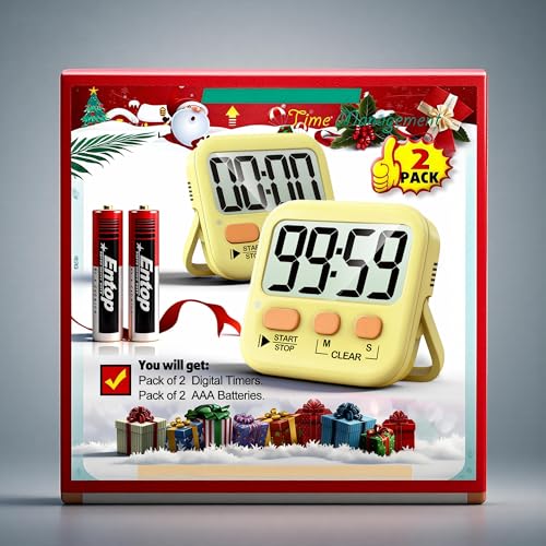 Antonki 2 Pack Digital Timer for Kids, Magnetic Countdown Kitchen Timers for Cooking, Egg, Classroom, Teacher, Exercise, Study, Oven - Battery Included - color: Yellow