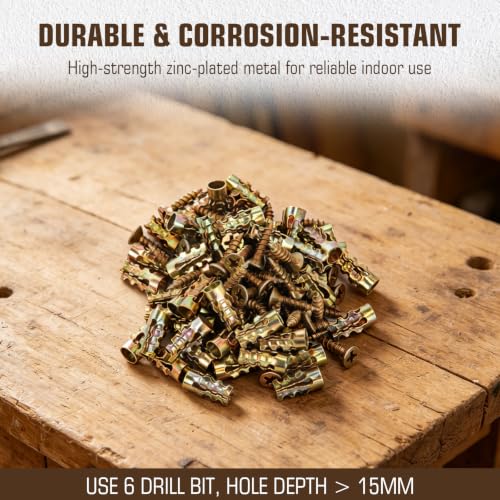 50Pcs 6×14mm Short Expansion Screw Set for Cabinet Hinge Repair, Hinge Repair Screws and Expansion Anchors