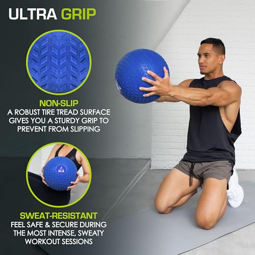 ProsourceFit Slam Medicine Balls 5, 10, 15, 20, 25, 30, 50lbs Smooth and Tread Textured Grip Dead Weight Balls for Strength and Conditioning Exercises, Cardio and Core Workouts - color: Blue, size: 50 LB