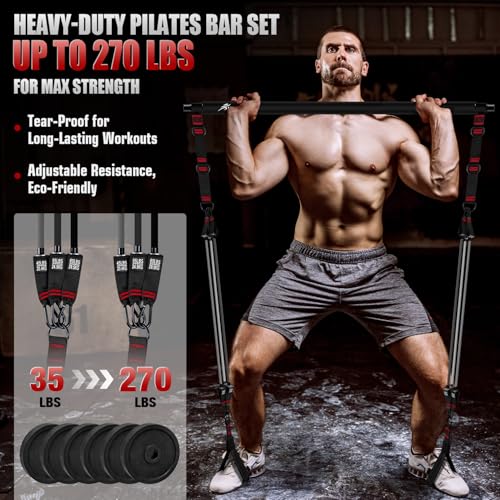 HPYGN Pilates Bar Kit with Resistance Bands, Heavy Duty Multifunctional Pilates Workout Equipment for Strength Training, HIP, Back, Arms, Ab, Shoulders, Portable Home Gym & Travel Fitness Gear for Men - style: 270lbs