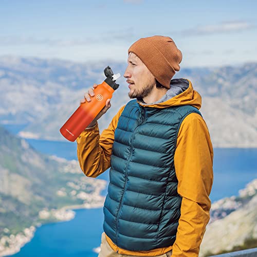 Han's Bottle Sports Water Bottle - 32 Oz, Straw Lid, Leak Proof, Vacuum Insulated Stainless Steel, Double Walled, Thermo Mug,Fire - color: Fire, size: 32 Ounces