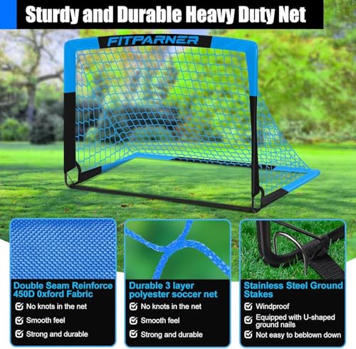 Kids Soccer Goals for Backyard Set - 2 Pack of Portable Pop Up Soccer Nets with Ball,Cones,Complete Training Equipment Kit for Toddler,Youth,Kids Age 3-14,Outdoor Sports Game - color: Blue Black, style: 4x3FT