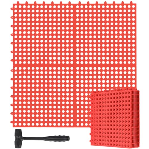 Drydiet 8 Pack Drainage Tiles Modular Interlocking Floor Tiles with 1 Pc Plastic Hammer 12" x 12" Cushion Mat Non Slip Rubber Floor mat with Holes for Pool Bathroom Deck Kitchen Patio (Dark Red) - color: Dark Red