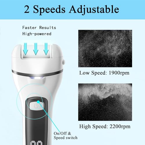 Callus Remover for Feet, 13-in-1 Professional Pedicure Tools Foot Care Kit, Foot Scrubber Electric Feet File Pedi for Hard Cracked Dry Dead Skin, 3 Rollers, 2 Speed, Battery Display (White&Grey) - style: White&Grey