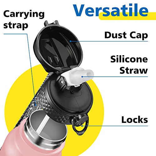 Han's Bottle Sports Water Bottle - 24 Oz, Straw Lid, Leak Proof, Vacuum Insulated Stainless Steel, Double Walled, Thermo Mug,Blush - color: Blush, size: 24 Ounces