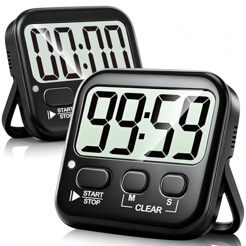 Antonki 2 Pack Digital Timer for Kids, Magnetic Countdown Kitchen Timers for Cooking, Egg, Classroom, Teacher, Exercise, Study, Oven - Battery Included - color: Rich Black *2