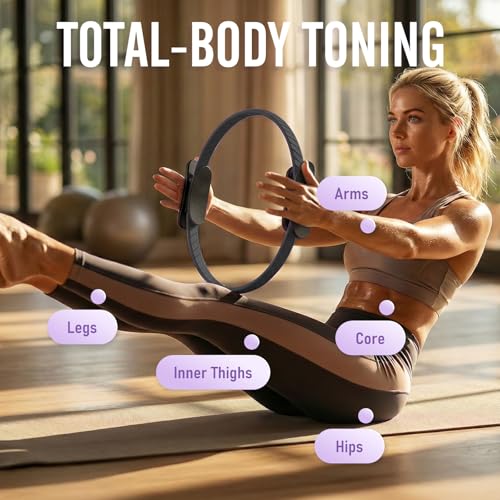 JKSHMYT Pilates Ring Fitness Circle for Women, Pilates Equipment – 14.5" Home Magic Exercise Workout, Better me Pilates Essentials Starter Set for Beginners Toning Inner Thighs, Arms and Core - color: Dark
