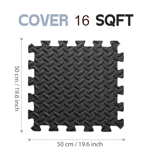 Interlocking Puzzle Exercise Mat, EVA Foam, 20" x 20", 1 cm Thick, Black, 24 Pieces, 64 Sq Ft, for Home Gym, Fitness Equipment and Play Areas (6, Black) - color: Black