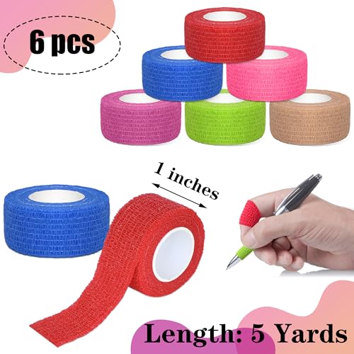 6 Pack 1 Inches Self Adhesive Bandage Wrap Breathable Cohesive Bandage Elastic Tape for Pets, Athletic, Sports, Wrist, Knee, Ankle(5 Yards Per Roll, Mixed Colors) - color: Mixed Colors, size: 1 Inch