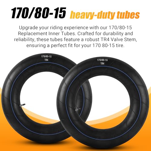AR-PRO (2-Pack) 170/80-15 Replacement Inner Tubes Heavy Duty with TR4 Valve Stem - Premium Butyl Rubber Power Sports Inner Tube Perfect for 170 80-15 Tire - size: 170/80-15"