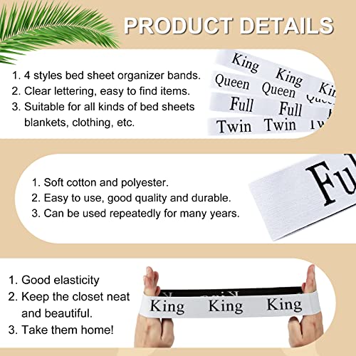 8 Pieces Bed Sheet Organizer Bands, Elastic Bed Sheet Straps Organizer and Storage Keepers, Linen Labels Bedding Bands for Closet, Bedroom, Dorm and Laundry Room (King Queen Twin Full) - size: 8Pcs-Mix
