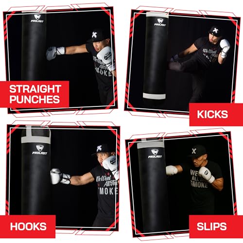 Heavy Punching Kicking Bag for Adults, Boxing, MMA, Martial Arts, Muay Thai, Strength Training Equipment, Filled, 5ft, 100 lbs, Colored Strap and Rhino Logo - color: White / Black, size: Filled