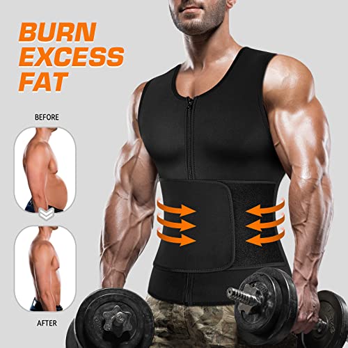 Cimkiz Men's Waist Trainer Sauna Suit Shirt, Gym & Exercise Compression Vest, Sweat-Boosting Workout Top - color: Black, size: 3X-Large