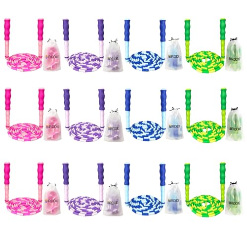 BIRDDIE Soft Beaded Jump Ropes, Adjustable Length Skipping Rope, Tangle Free Segmented Jumping Rope for Kids and Adults Exercise, Fitness 9.2 Ft - color: 12 Pack