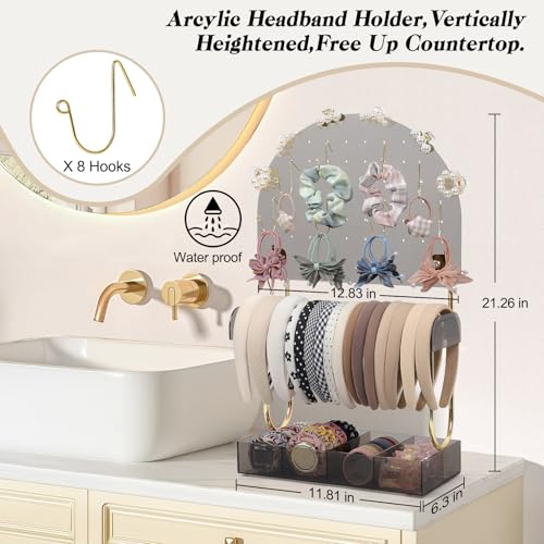 Keebofly Hair Accessories Organizer & Headband Holder Stand, Smoky Grey & Gold-plated - color: Half_moon Grey Acrylic & Gold-Plated