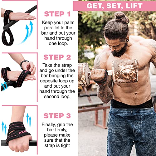 RDX Weight Lifting Straps Figure 8, Anti Slip Strap with Cuffs Wrist Support for Gym Workout Deadlift Powerlifting Bodybuilding Weightlifting, Fitness Strength Training, Hand Bar Grip for Men - color: BLACK PINK, size: Small