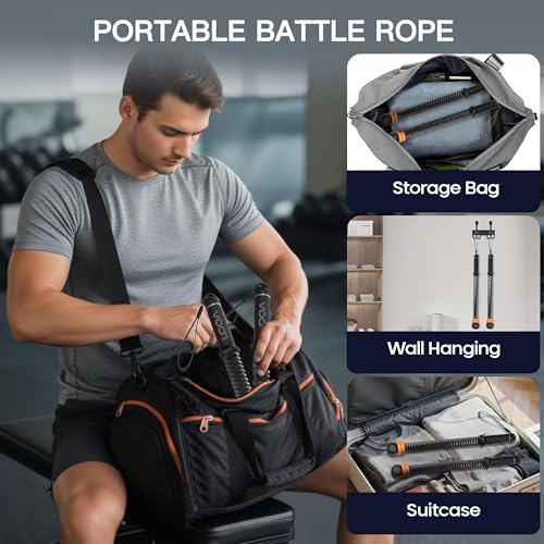 LOOA Adjustable Weighted Ropeless Battle Ropes for Home Gym (2 Pack) Set | Quiet Training, No Anchor Required, Portable, Full Body, Indoor Exercise