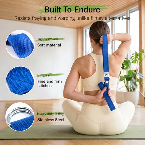 Slim Panda Yoga Strap for Stretching,Cotton Yoga Strap with Adjustable D-Ring Buckle,Non-Elastic Yoga Belt for Pilates,Gym Workouts,Physical Therapy,Improve Flexibility - color: Deep Blue, size: 6 Feet