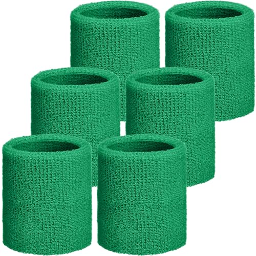 Willbond Wrist Sweatbands, Sports Sweatbands for Competition, Sweat Absorbent, for Basketball, Tennis, Football, Running and Work (Pack of 6) - color: Dark Green