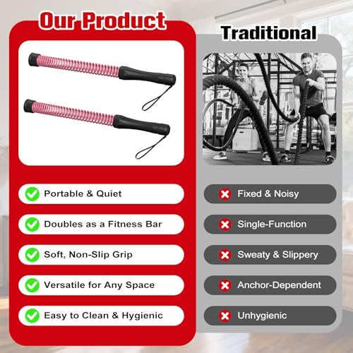 Relife Ropeless Battle Ropes, 2 in 1 Weighted Cordless Battle Ropes for Home Gym - Portable Home Gym Equipment for HIIT, Strength Building, Low-Impact Cardio for Men & Women - color: Pink