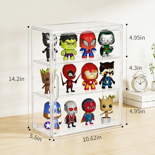 3 Tier Acrylic Display Case for Figures, Wall-Mounted Clear Storage Organizer Box with 2 Movale Plates & Magnetic Door, Display Cases for Collectibles Action Figure, 2 Pack - size: Standard 2 Pack