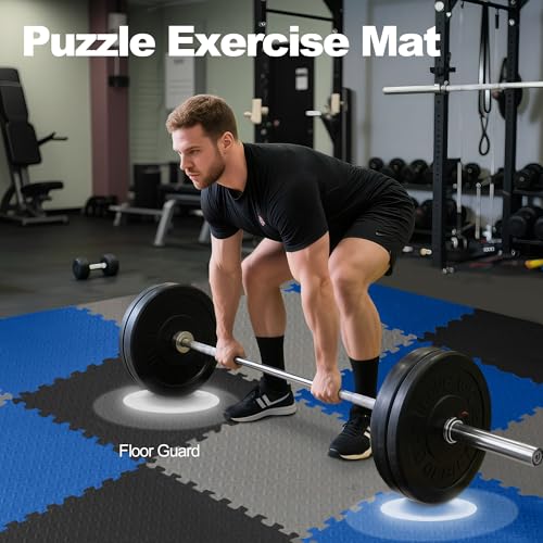 Elevon Puzzle Exercise Gym Flooring Mat, EVA Interlocking Foam Tiles Workout Mat for Home Gym, Fitness Equipment, MMA, Gymnastics, Shock-Absorbing Exercise Mat, Multi-Color - color: Blue, style: 3/4"Th, 24 Tiles (96 Sq Ft)
