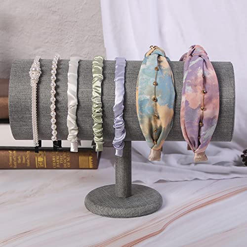 T-Bar Headband Holder Organizer for Show, Soft Velvet Hairband Stand Display, Hair Hoop Accessories Jewelry Storage for Home Bedroom (Gray Linen) - color: T-Bar Gray Linen