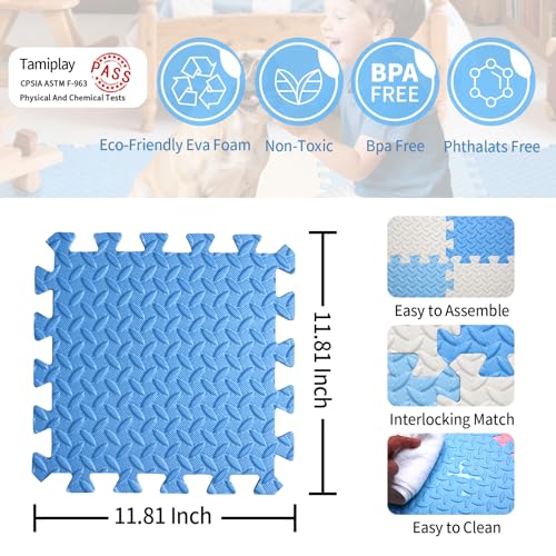 Foam Play Mat for Baby, 0.4 Inch Thick Foam Interlocking Floor Mats, Soft Non-Toxic Baby Playmat, Solid Colored Puzzle Play Mat Kids Floor Mats for Toddler, 16 Tiles(White/Light Blue/Blue) - color: White/Light Blue/Blue, size: 16 Pcs/47.2*47.2