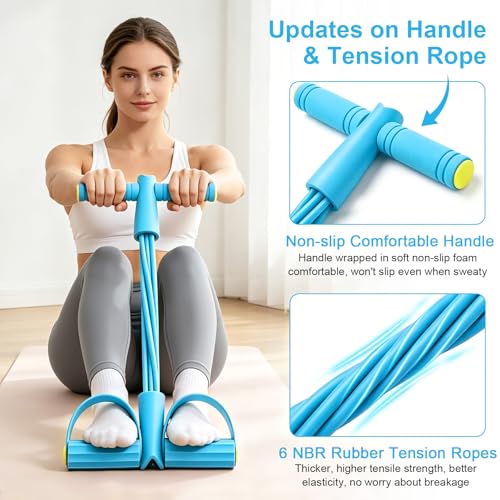 Pedal Resistance Band with Handle, 6-Tubes Tesistance Bands with Handles, Natural Rubber Foot Pedal Resistance Band, Multifunctional Exercise Bands for Abdomen, Waist, Leg, Arm - color: Blue
